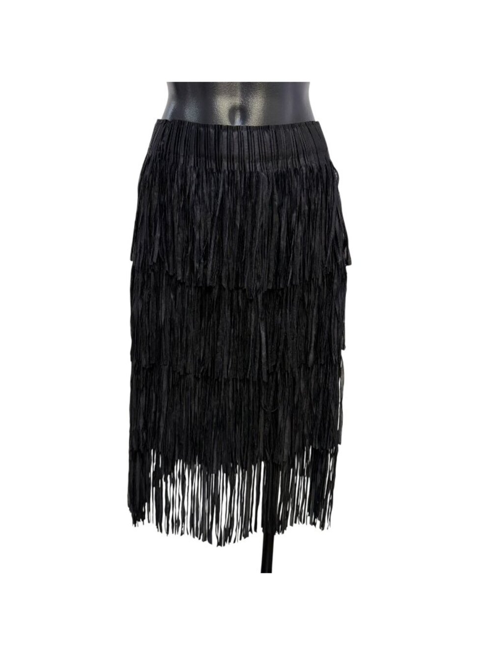 NWT W.A.Y Black Layered Fringe Skirt Elastic Waist OS